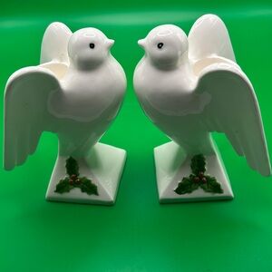 Pair of Lefton white doves candle holders